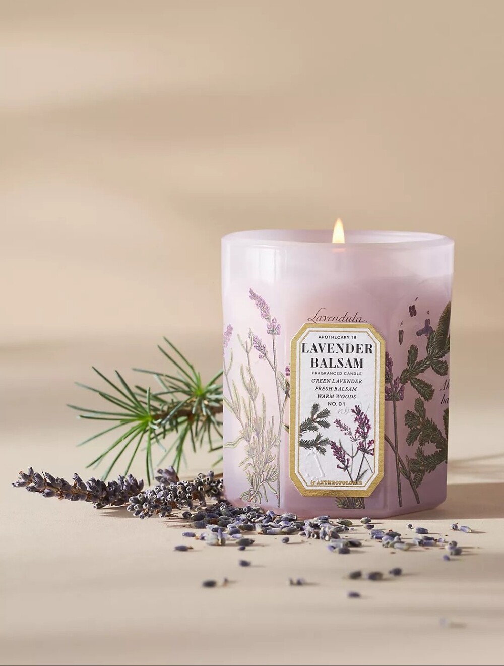 Anthropologie Apothecary 18 Small Fresh Lavender & Balsam Glass Candle